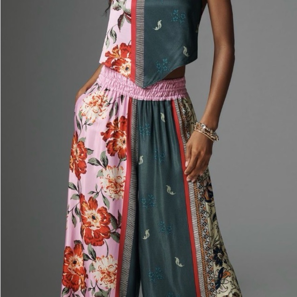 Anthropologie Floral Wide Leg pants set in Pink and Blue